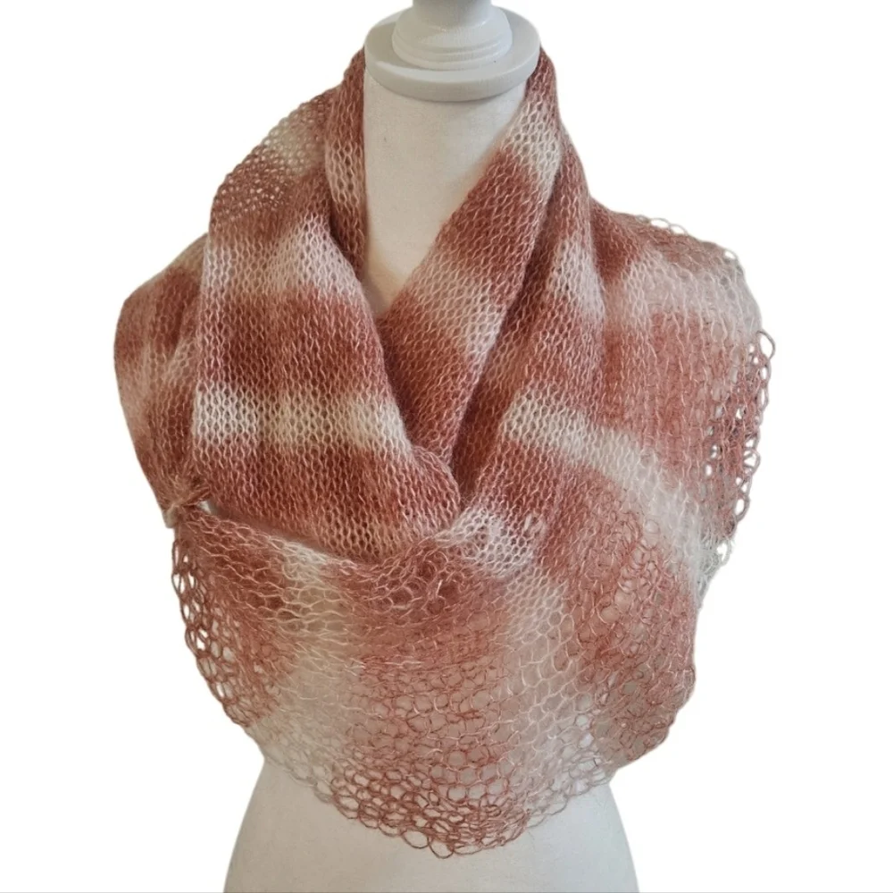 Hand Crafted Crochet Scarf Pink Striped Handmade Unique